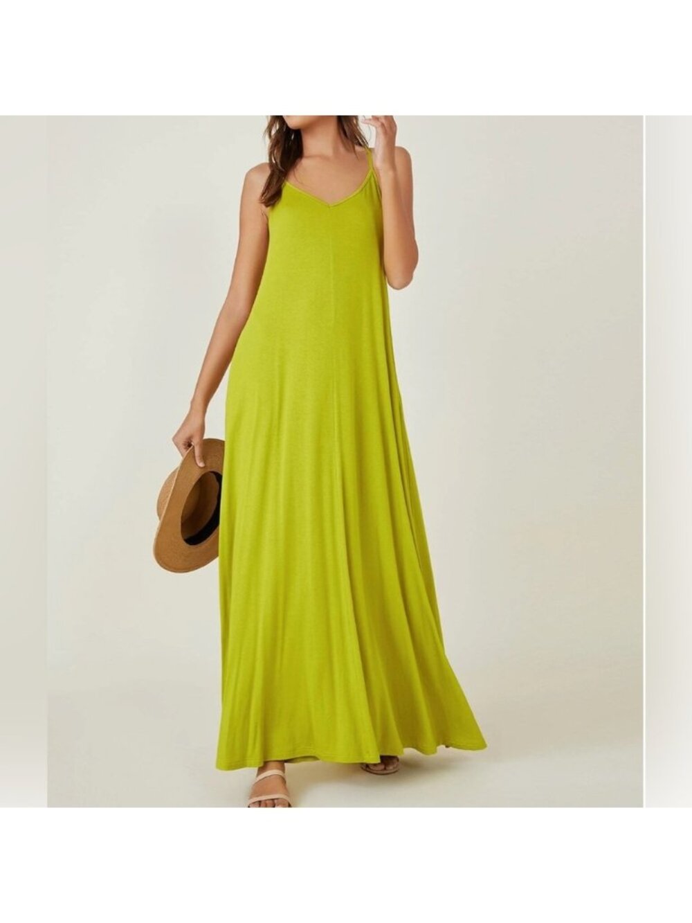 Lime Cami Dress With Pockets - Picture 2 of 7